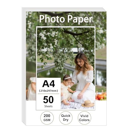 Ditwis 50 Blatt Fotopapier A4 200g/m², Glänzend Druckerpapier (21 x 29,7 cm) für Drucker, Dickes Papier zum Drucken für Fotos, Bildern, Flyern von Ditwis