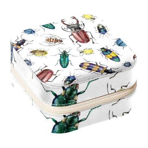 Diusye Kleine Schmuckschatulle für Ringe, Ohrringe, Halsketten, Armbänder, Armreifen, Mini-Reise-Schmuckkäfer, Aufbewahrungs-Organizer für Frauen und Mädchen, Geschenke – Aquarell, Käfer, Insekt von Diusye