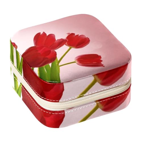 Diusye Kleine Schmuckschatulle für Ringe, Ohrringe, Halsketten, Armbänder, Armreifen, Mini-Reise-Schmuckkästchen, Organizer für Frauen, Mädchen, Geschenke – rote Tulpe von Diusye