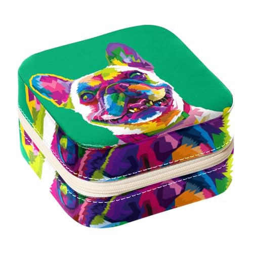 Kleine Schmuckschatulle für Ringe, Ohrringe, Halsketten, Armbänder, Armreifen, Mini-Reise-Schmuckkästchen, Organizer für Frauen und Mädchen, Geschenke – bunte französische Bulldogge Kleine Schmuckschatulle für Ringe, Ohrringe, Halsketten, Armbänder, Armreifen, Mini-Reise-Schmuckkästchen, Organizer für Frauen und Mädchen, Geschenke – bunte französische Bulldogge von Diusye