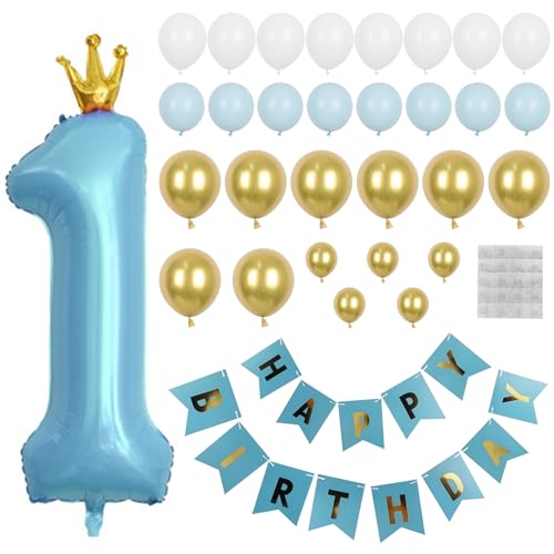 1.Geburtstag Dekoration,Blau Thema Party Dekoration,Jungen Geburtstag Party Dekoration,Nummer 1 Luftballon, Happy Birthday Banner, 3 Farben Luftballon,für Mädchen Jungen 1 Jahr Party Deko von Divono