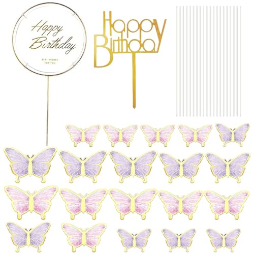 Divono Schmetterlings-Dekoration, 3D, Happy Birthday, Cake Cupcake Topper, Dekoration, Kuchen, Geburtstag, Cupcake, Schmetterling, für Party, Geburtstag, Hochzeit von Divono