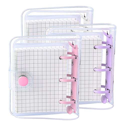 3 Sets Mini Transparent 3 Ringbuchhüllen mit Innentaschen aus Papier, transparent, PVC, Notizbuch, lose Blätter, runde Ringbuch-Taschen (lila, rosa, weiß) von diyfixlcd