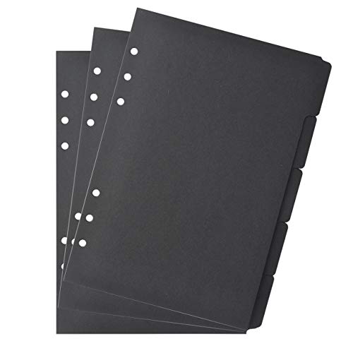 3 Sets schwarze Papier-Trennblätter, Karteikarten, für 6 Löcher, Ringbuch, Notizbücher, Reisetagebuch, Tagebuch, Planer (A5, Schwarz) von Diyfixlcd