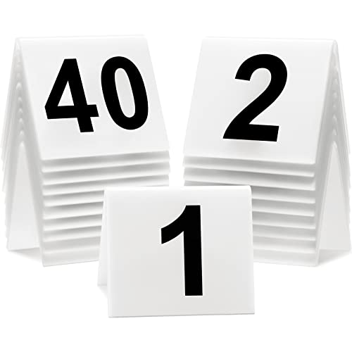 40 Stück Acryl Zelt Tischnummern 1-40 doppelseitig nummeriert Tischzelte Restaurant Hochzeit Tisch Nummer Weiß Tisch Zelt Zahlen Karten Schilder für Party Bankette Service Evidence Marker Supplies von Diyfixlcd
