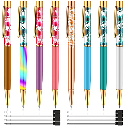 Diyfixlcd 8 x dynamische flssige Blumenstifte, trocknet Blume, Kugelschreiber, flssige Metall-Kugelschreiber mit 8 schwarzen Tintenstift-Ersatzminen fr Brobedarf, Damen, Mdchen, 8 Farben von diyfixlcd