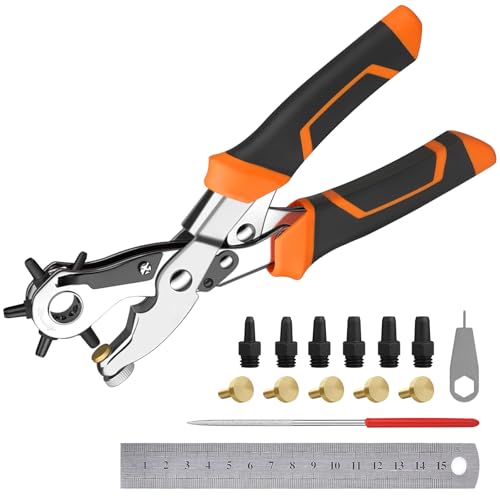 Diyife Lochzange für Leder, Doppelhebel-Lochzange, Gürtellochzange, Ersatzstempel & Kupferpad, Verkupferung 6 Lochgrößen Pvc-Material, für Stoff, Karte, Gummi, Uhrengürtel, Geldbörsen, Biothane, Etc Diyife Lochzange für Leder, Doppelhebel-Lochzange, Gürtellochzange, Ersatzstempel & Kupferpad, Verkupferung 6 Lochgrößen Pvc-Material, für Stoff, Karte, Gummi, Uhrengürtel, Geldbörsen, Biothane, Etc von Diyife