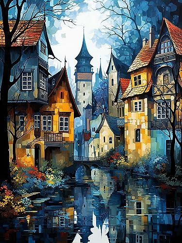 Diymood 5D Diamant Painting Kit Europäische Stadt - DIY Diamond Painting Landschaft Bilder Zubehör für Runde Diamond Kreuzstich Stickerei - Dekorative Kunst für Büro und Zuhause - Wandbild 30x40 cm von Diymood