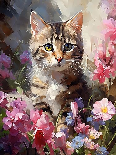 Diymood 5D Diamant Painting Kit Katze - DIY Diamond Painting Blume Bilder Zubehör für Runde Diamond Kreuzstich Stickerei - Dekorative Kunst für Büro und Zuhause - Wandbild 30x40 cm von Diymood