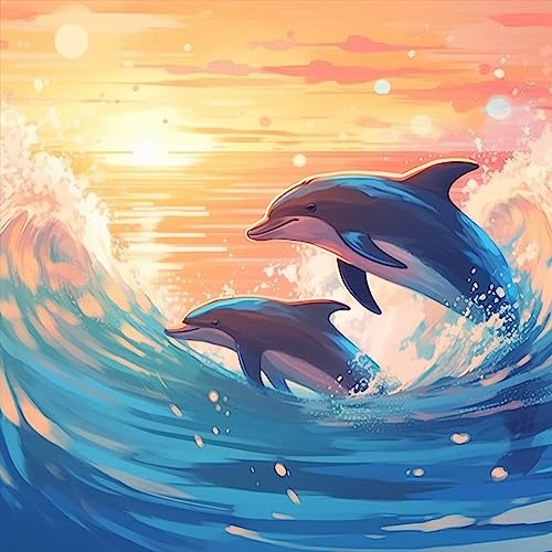 Diymood DIY Diamond Painting Delfin Kit – 5D Diamant Bilder Sonnenuntergang für Erwachsene | Kunstvolle Strass Stickerei Sets für Home Dekoration | 30X30 cm Wanddekoration von Diymood