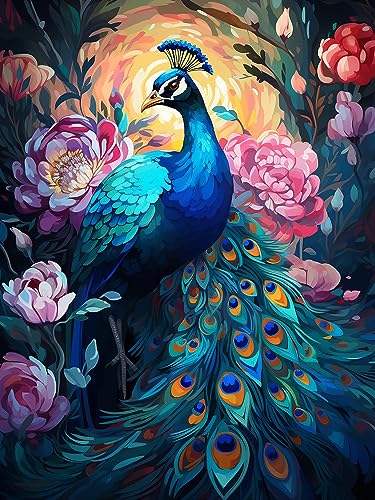 Diymood DIY Diamond Painting Pfau Kit – 5D Diamant Bilder Blume für Erwachsene | Kunstvolle Strass Stickerei Sets für Home Dekoration | 30X40 cm Wanddekoration von Diymood