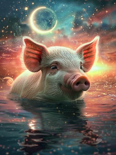 Showker 5D Diamant Painting Kit Schwein - DIY Tier Diamond Painting Bilder Zubehör für Runde Diamond Kreuzstich Stickerei - Dekorative Kunst für Büro und Zuhause - Wandbild 30x40 cm von Diymood