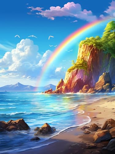 Showker 5D Diamant Painting Kit Strand - DIY Regenbogen Diamond Painting Bilder Zubehör für Runde Diamond Kreuzstich Stickerei - Dekorative Kunst für Büro und Zuhause - Wandbild 30x40 cm von Diymood
