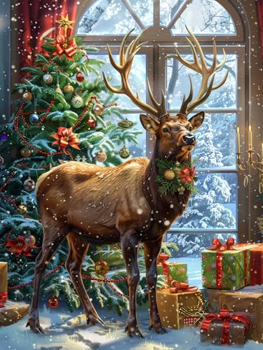 Showker 5D Diamant Painting Kit Weihnachten - DIY Rentiere Diamond Painting Bilder Zubehör für Runde Diamond Kreuzstich Stickerei - Dekorative Kunst für Büro und Zuhause - Wandbild 30x40 cm von Diymood