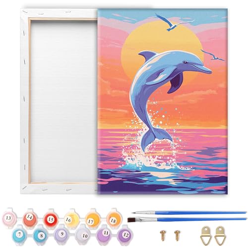 Showker Malen Nach Zahlen Erwachsene mit Rahmen Delphin für DIY Handgemaltes Ölgemälde Set für Anfänger, Mit 2 Pinseln und Acrylfarbe, Entspannende Heimdekoration Kreativität 20 x 30 cm Showker Malen Nach Zahlen Erwachsene mit Rahmen Delphin für DIY Handgemaltes Ölgemälde Set für Anfänger, Mit 2 Pinseln und Acrylfarbe, Entspannende Heimdekoration Kreativität 20 x 30 cm von Diymood