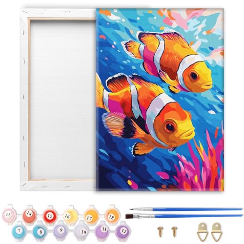 Showker Malen Nach Zahlen Erwachsene mit Rahmen Fisch für DIY Handgemaltes Ölgemälde Set für Anfänger, Mit 2 Pinseln und Acrylfarbe, Entspannende Heimdekoration Kreativität 20 x 30 cm Showker Malen Nach Zahlen Erwachsene mit Rahmen Fisch für DIY Handgemaltes Ölgemälde Set für Anfänger, Mit 2 Pinseln und Acrylfarbe, Entspannende Heimdekoration Kreativität 20 x 30 cm von Diymood