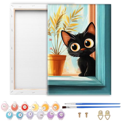 Showker Malen Nach Zahlen Erwachsene mit Rahmen Katze für DIY Handgemaltes Ölgemälde Set für Anfänger, Mit 2 Pinseln und Acrylfarbe, Entspannende Heimdekoration Kreativität 20 x 30 cm von Diymood
