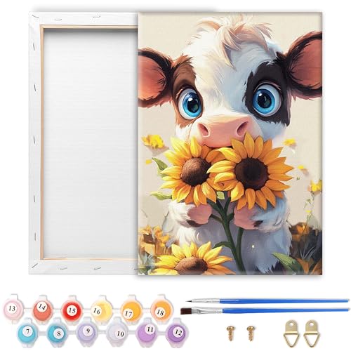 Showker Malen Nach Zahlen Erwachsene mit Rahmen Rinder für DIY Handgemaltes Ölgemälde Set für Anfänger, Mit 2 Pinseln und Acrylfarbe, Entspannende Heimdekoration Kreativität 20 x 30 cm von Diymood