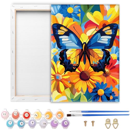 Showker Malen Nach Zahlen Erwachsene mit Rahmen Schmetterling für DIY Handgemaltes Ölgemälde Set für Anfänger, Mit 2 Pinseln und Acrylfarbe, Entspannende Heimdekoration Kreativität 20 x 30 cm von Diymood