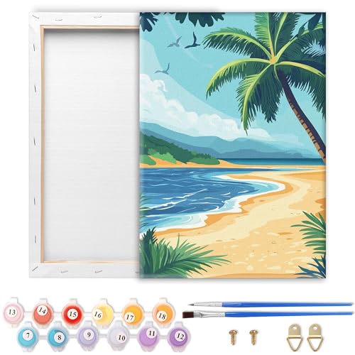 Showker Malen Nach Zahlen Erwachsene mit Rahmen Strand für DIY Handgemaltes Ölgemälde Set für Anfänger, Mit 2 Pinseln und Acrylfarbe, Entspannende Heimdekoration Kreativität 20 x 30 cm von Diymood