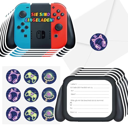 12er Pack Einladungskarten - Doppelseitige Spielkonsole Grußkarten - 12 Aufkleber (3 Designs, je 4) - 12 Weiße Umschläge - Ideal für Geburtstagseinladungen, Hochzeiten, Baby- und Brautpartys - 17x12,5 von Diyooisx