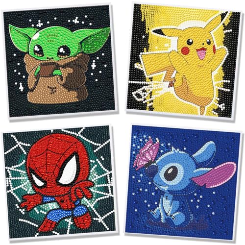 Diyooisx Diamond Painting Kinder ab 6 Jahre - 4er Pack Diamond Painting Set Junge Bastelset Kinder ab 6 Jahre Junge Diamant Painting Bilder Kleine Geschenke Junge 6 7 8 9 10 11 12 jahre von Diyooisx