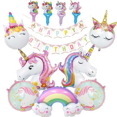 Einhorn Luftballons,3D Folienballon Einhorn für Mädchen,XXL Unicorn Ballon Set, Luftballon Regenbogen für Deko geburtstags Festival Party Dekoration von Diyooisx