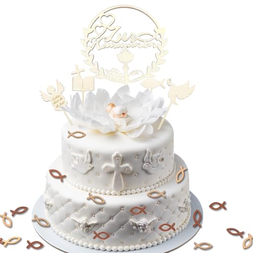 Tortendeko Kommunion, 5 Stück Cake Topper Kommunion und 18 Stück Holz Fische Streudeko Tischdeko, Kommunion Kuchen Deko Torte Tortenstecker für Erstkommunion Deko Junge Mädchen Tortendeko Kommunion, 5 Stück Cake Topper Kommunion und 18 Stück Holz Fische Streudeko Tischdeko, Kommunion Kuchen Deko Torte Tortenstecker für Erstkommunion Deko Junge Mädchen von Diyooisx