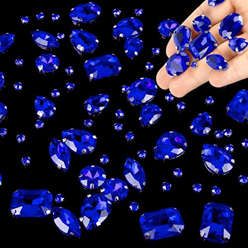 186 Stück Glas-Strasssteine, Klarer Kristall, Metall-Krallen-Strasssteine, Glas-Näh-Edelsteine, Krallen-Strasssteine​zum Aufnähen, für Bastel-Dekoration, Kleid-Näh-Dekoration (Blau) von Diyxisk
