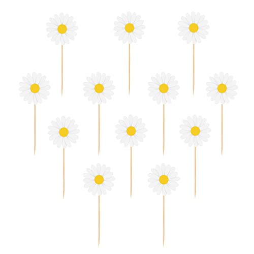 Diyxisk Tortendeko 12 Stücke Pack Gänseblümchen Blumen Pappbecher Kuchendeko Tortenaufleger für Happy Birthday Tortendeko Partydeko Für Mädchen Kinder Hochzeit Weiß von Diyxisk