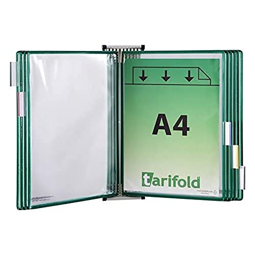 "Tarifold Fr 414105 – Wandhalterungsset aus Metall mit 10 Hüllen, A4, PVC, Rahmen, Grün von Djois