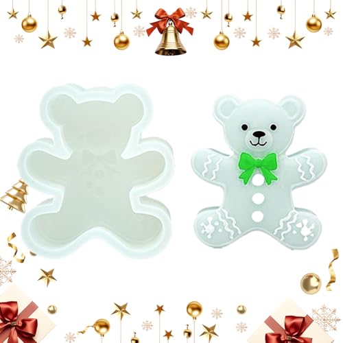 Djowyh Weihnachtsformen Silikon Harz - Bastelformen Lebkuchenbär Form | Antihaft Backform Einfaches Entformen für Fondant Schokolade Kerzenwachs Cupcake Deko von Djowyh