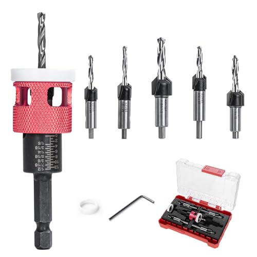 5tlg Holzbohrer mit Senker 6,35mm Senkbohrer Holz Kegelsenker Bohrer Set -3,2/3,5/4mm Bohrer+9,5mm Senkung,4,4/4,8mm Bohrer+12,7mm 82°,HSS M2 Einstellbar Tiefenanschlag Bohrsenker Vorbohrer mit Senker 5tlg Holzbohrer mit Senker 6,35mm Senkbohrer Holz Kegelsenker Bohrer Set -3,2/3,5/4mm Bohrer+9,5mm Senkung,4,4/4,8mm Bohrer+12,7mm 82°,HSS M2 Einstellbar Tiefenanschlag Bohrsenker Vorbohrer mit Senker von DkevEu