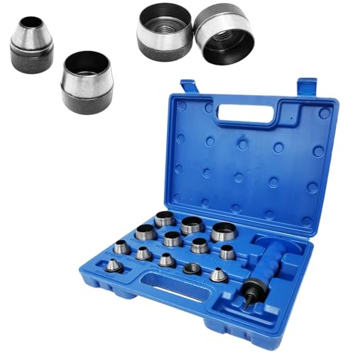 7/8 Locher 12-in-1 Set mit Aufbewahrungsbox und Körner für präzise Lochherstellung von Leder, Dichtungen, Gummi und Kunststoffplatten, 13 Stück von Dlh western