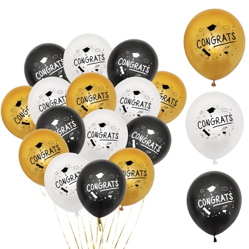 Folienballons mit Aufschrift "Congrats Grad", 30,5 cm, Folienballons, Abschlussballons, Glückwunsch, Abschlussdekoration, Partyzubehör, Weiß, Schwarz, Gold, 15 Stück Folienballons mit Aufschrift "Congrats Grad", 30,5 cm, Folienballons, Abschlussballons, Glückwunsch, Abschlussdekoration, Partyzubehör, Weiß, Schwarz, Gold, 15 Stück von Dlicsy