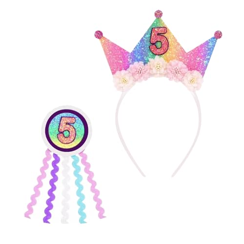 Geburtstagskrone für Kinder, Party-Krone, Hut und Abzeichen, Dekoration zum 5. Geburtstag, Regenbogenfarben, Happy Birthday-Kronen, Stirnbänder, Glitzer-Haarband, 5 Jahre altes Blumenprinzessin-Tiara Geburtstagskrone für Kinder, Party-Krone, Hut und Abzeichen, Dekoration zum 5. Geburtstag, Regenbogenfarben, Happy Birthday-Kronen, Stirnbänder, Glitzer-Haarband, 5 Jahre altes Blumenprinzessin-Tiara von Dlicsy