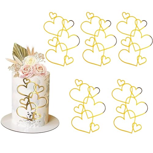 Tortenaufsätze, 5 Stück, Herz-Kuchenaufsätze, goldfarben, Acryl, Hochzeitstortenaufsatz, Herz-Topper, Toppers für Geburtstag, Hochzeit, Jahrestag, Verlobung, Antrag, Party, Liebesherz, Tortenaufsätze, 5 Stück, Herz-Kuchenaufsätze, goldfarben, Acryl, Hochzeitstortenaufsatz, Herz-Topper, Toppers für Geburtstag, Hochzeit, Jahrestag, Verlobung, Antrag, Party, Liebesherz, von Dlicsy