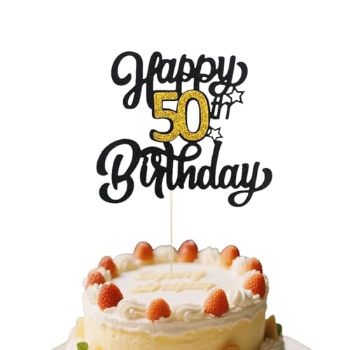 Tortenaufsatz "Happy Birthday", Schwarz / Gold, Glitzer, "Happy 50th Birthday", mit Sternen, 50 Jahre alt, Geburtstag, Jahrestag, Party, Cupcake-Topper, Kuchendekoration Tortenaufsatz "Happy Birthday", Schwarz / Gold, Glitzer, "Happy 50th Birthday", mit Sternen, 50 Jahre alt, Geburtstag, Jahrestag, Party, Cupcake-Topper, Kuchendekoration von Dlicsy
