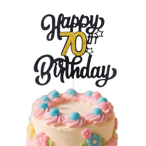 Tortenaufsatz "Happy Birthday", Schwarz / Gold, Glitzer, "Happy 70th Birthday", mit Sternen, 70 Jahre alt, Geburtstag, Jahrestag, Party, Cupcake-Topper, Kuchendekoration Tortenaufsatz "Happy Birthday", Schwarz / Gold, Glitzer, "Happy 70th Birthday", mit Sternen, 70 Jahre alt, Geburtstag, Jahrestag, Party, Cupcake-Topper, Kuchendekoration von Dlicsy