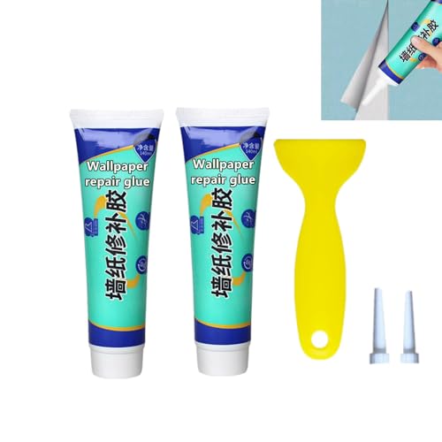 2-teiliger Tapetenreparaturkleber, transparentes Tapetenkleister-Set zum Reparieren von Rissen, Nähten und Kanten, extra starker Kleber zur Nahtreparatur, leicht zu verteilender Kleber 2-teiliger Tapetenreparaturkleber, transparentes Tapetenkleister-Set zum Reparieren von Rissen, Nähten und Kanten, extra starker Kleber zur Nahtreparatur, leicht zu verteilender Kleber von Dlmlemu