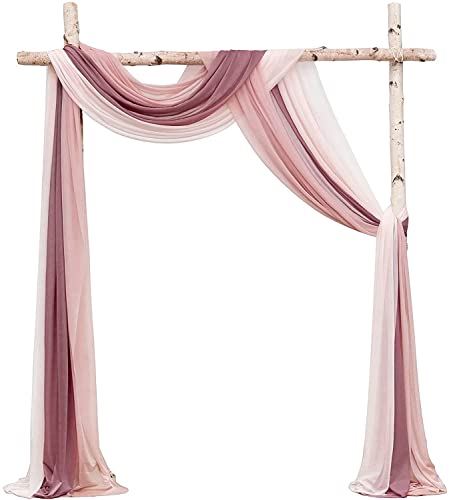 Dloapesy Drapierstoff für Hochzeit, Party, Empfang, 3 Paneele, 76,2 cm x 60 m, Chiffon-Stoff, Vorhang, Hochzeitszeremonie, Empfang, Girlande, Dekorationen (3, Staubrose + Mauve + Rouge) von Dloapesy