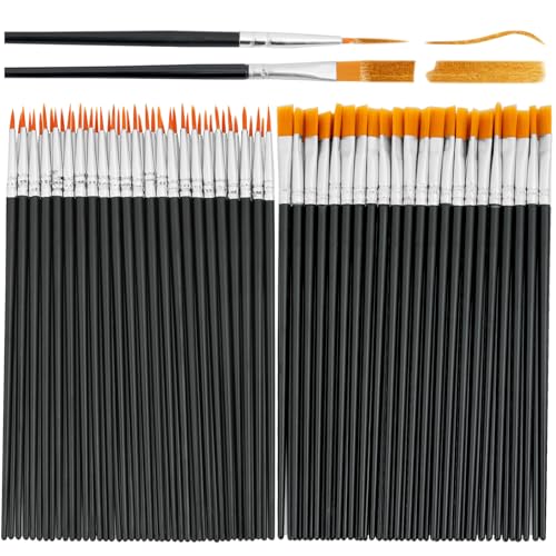 DLUSZERT 100 Stück Pinsel Set Schwarz, 50 Runde und 50 Flache Pinsel, Kleine Künstlerpinsel für Details, Nylon Detailpinsel zum Basteln, Art Pinsel Set für Kunstmalerei Miniatur Modell von Dluszert
