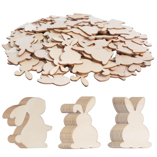 DLUSZERT 120 Stück Ostern Hasen Holzscheiben zum Basteln, 4CM Osterhasen Holz Streudeko, Kaninchen aus Holz Häschen Konfetti, Holzhasen für Ostern Party Tischdeko Osterndekoration DIY von Dluszert