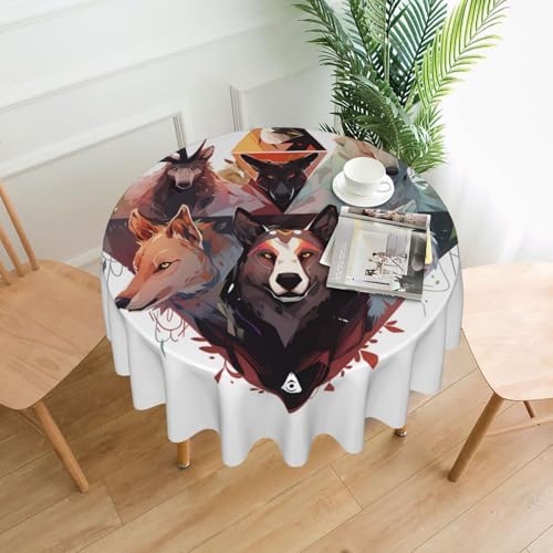 Dlxw Stilvolle runde Tischdecke mit wasserdichtem und knitterfreiem Muster-Design, geeignet für Innen- und Außenbereich, Wölfe und Rentiere Dlxw Stilvolle runde Tischdecke mit wasserdichtem und knitterfreiem Muster-Design, geeignet für Innen- und Außenbereich, Wölfe und Rentiere von Dlxw