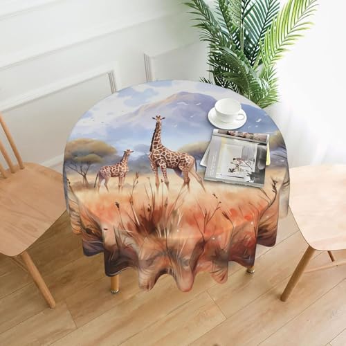Dlxw Stilvolle runde Tischdecke mit wasserdichtem und knitterfreiem Muster-Design, geeignet für Innen- und Außenbereich, afrikanische Savannen-Giraffe Dlxw Stilvolle runde Tischdecke mit wasserdichtem und knitterfreiem Muster-Design, geeignet für Innen- und Außenbereich, afrikanische Savannen-Giraffe von Dlxw