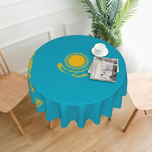 Dlxw Stilvolle runde Tischdecke mit wasserdichtem und knitterfreiem Muster-Design, geeignet für den Innen- und Außenbereich, Flagge von Kasachstan Dlxw Stilvolle runde Tischdecke mit wasserdichtem und knitterfreiem Muster-Design, geeignet für den Innen- und Außenbereich, Flagge von Kasachstan von Dlxw