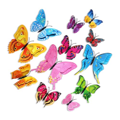 DmDoyy 24 Stück 3D-Schmetterlings-Wanddekoration, Schmetterlingsaufklebern, Für Die Wand Kühlschrank Fenster Möbel Wohnzimmer Kinderzimmer Küche Butterfly von DmDoyy
