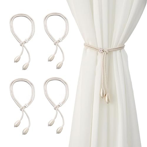 DmDoyy Blumen Vorhang Raffhalter, 4 Stück Verstellbare Vorhang Raffhalter, Elegante Baumwolle Gardinen Raffhalter, Für Zuhause, Büro, Fenster Dekorativ & Gardinen (Beige) von DmDoyy