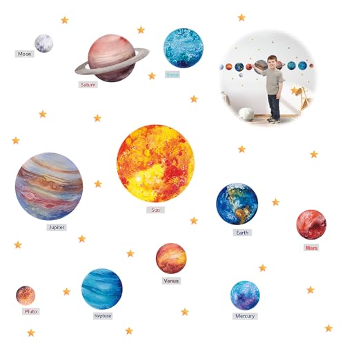 DmDoyy Sonnensystem Wandtattoo, Wandtattoo Kinderzimmer, Leuchtsterne Kinderzimmer, Wandaufkleber Wanddeko Für Schlafzimmer Kinderzimmer Babyzimmer von DmDoyy