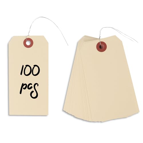 Dmnnlp 100 Stück cremefarbene Manila-Papieranhänger mit Draht, 12 x 6 cm, Gepäckanhänger, blanko, zum Markieren von Gepäck, Geschenken, Preis, Kleidung, Versand und Inventaretiketten Dmnnlp 100 Stück cremefarbene Manila-Papieranhänger mit Draht, 12 x 6 cm, Gepäckanhänger, blanko, zum Markieren von Gepäck, Geschenken, Preis, Kleidung, Versand und Inventaretiketten von Dmnnlp